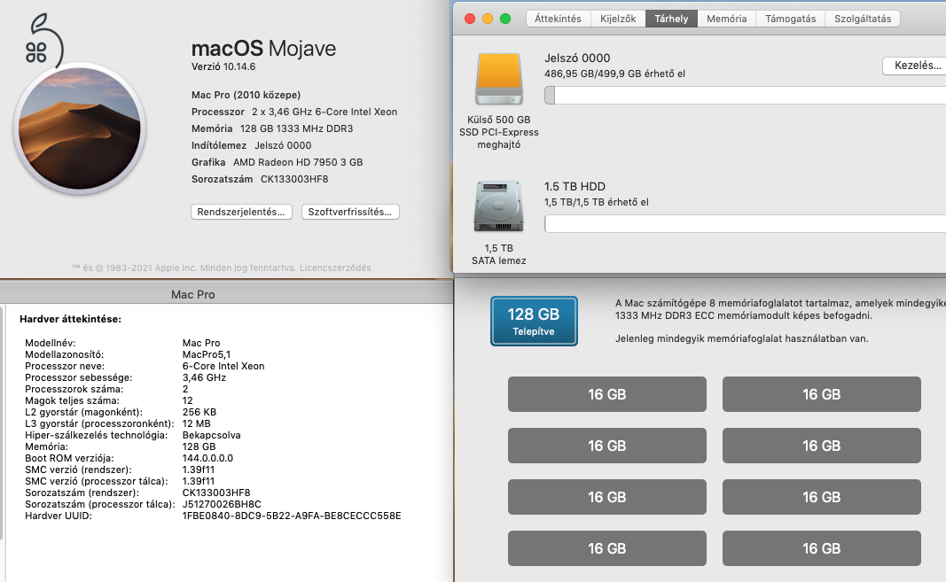 Mac Pro 5.1 /2010/ 12 mag 3.46 GHz , 128 GB Ram , 3 GB VGA , 500 GB PCIe SSD , 1.5 TB HDD.