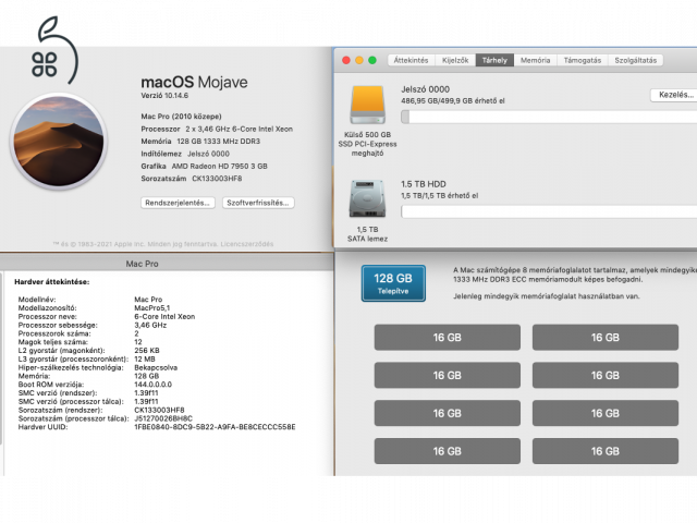 Mac Pro 5.1 /2010/ 12 mag 3.46 GHz , 128 GB Ram , 3 GB VGA , 500 GB PCIe SSD , 1.5 TB HDD.