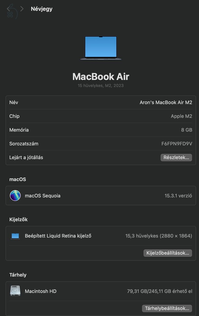 Eladó egy 2023-as MacBook Air 15