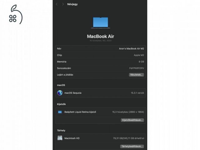Eladó egy 2023-as MacBook Air 15