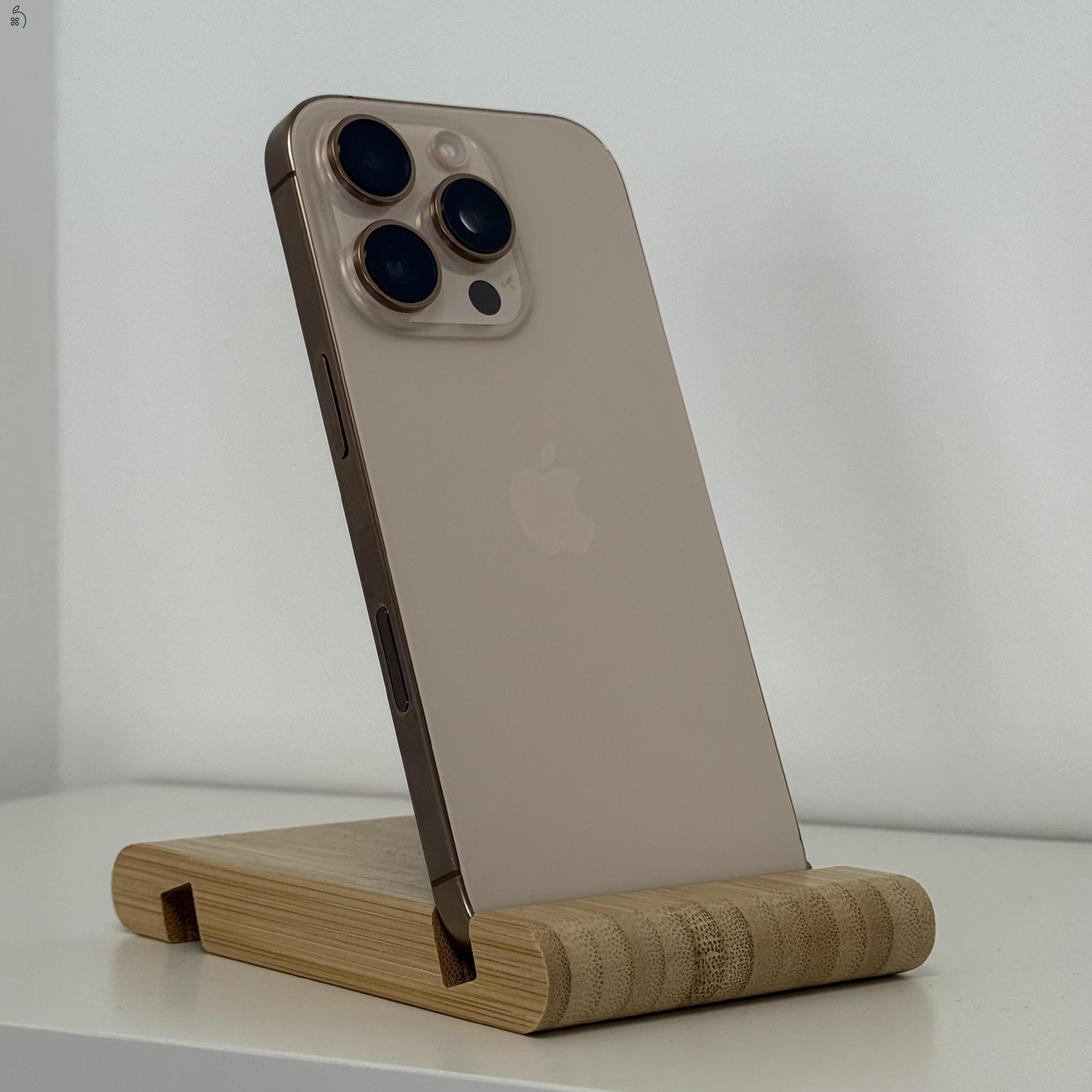 GYÖNYÖRŰ iPhone 16 Pro 128GB Desert Titanium -1 ÉV GARANCIA - Kártyafüggetlen, MS3674, 99% Akksi