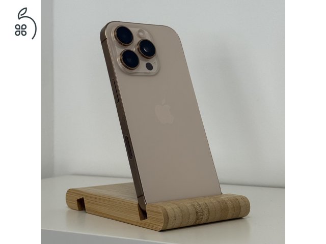 GYÖNYÖRŰ iPhone 16 Pro 128GB Desert Titanium -1 ÉV GARANCIA - Kártyafüggetlen, MS3674, 99% Akksi