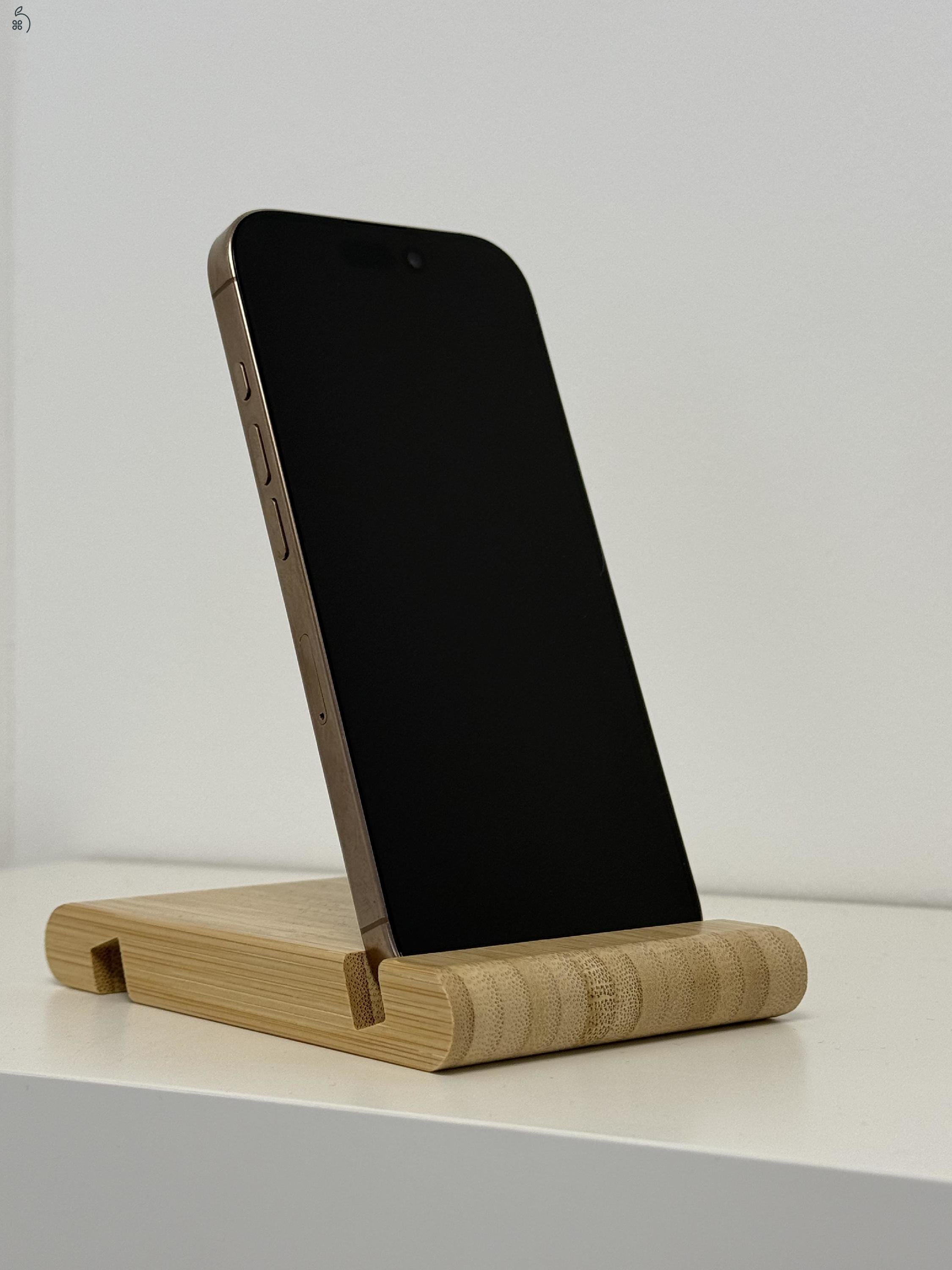 GYÖNYÖRŰ iPhone 16 Pro 128GB Desert Titanium -1 ÉV GARANCIA - Kártyafüggetlen, MS3674, 99% Akksi