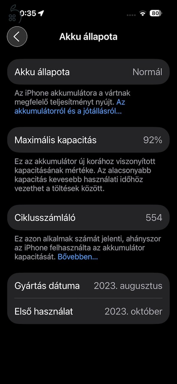 iPhone 15 Pro 256GB '23.10. havi 92% akku, független. Titánium. 