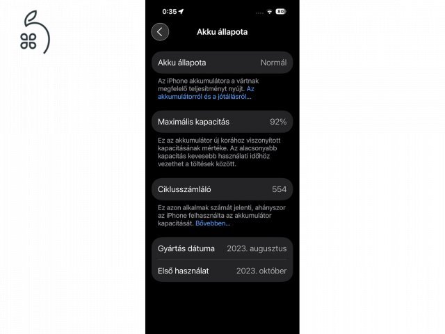 iPhone 15 Pro 256GB '23.10. havi 92% akku, független. Titánium. 