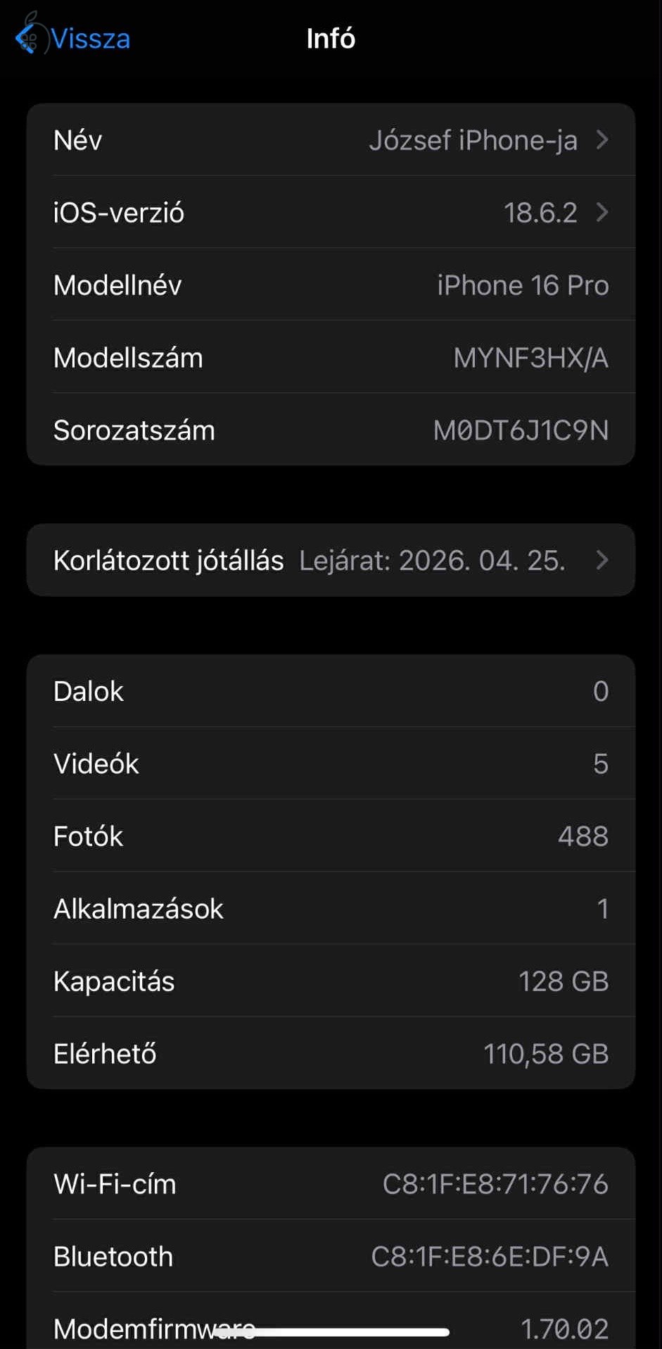 Eladó iPhone 16 pro 128 GB-kitűnő állapotban