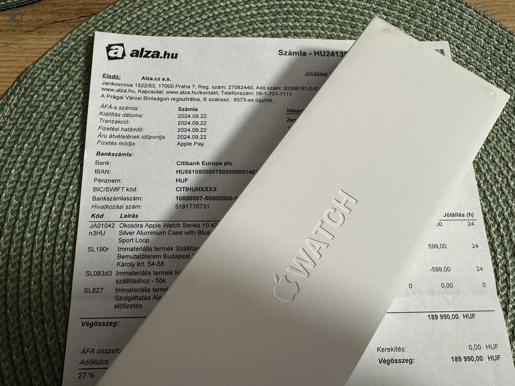 Apple Watch Series 10, 42mm, Silver Aluminium, Blue Cloud Sport Loop, 1 év gari