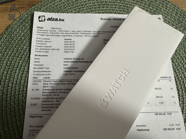 Apple Watch Series 10, 42mm, Silver Aluminium, Blue Cloud Sport Loop, 1 év gari