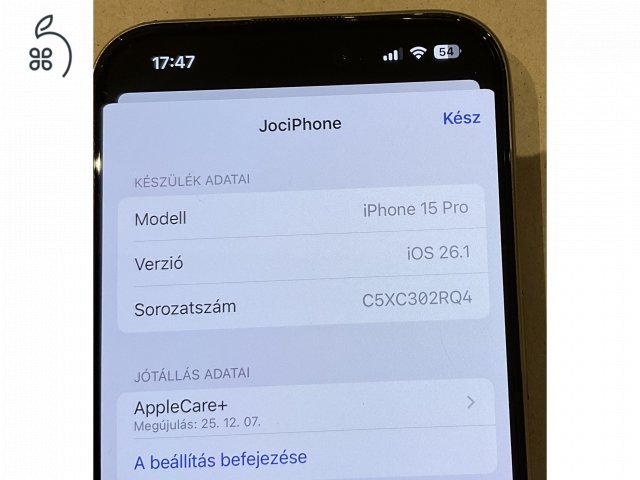 Iphone 15 pro 128 GB, natúr titán, Apple care +, 94 % akkumulátor 