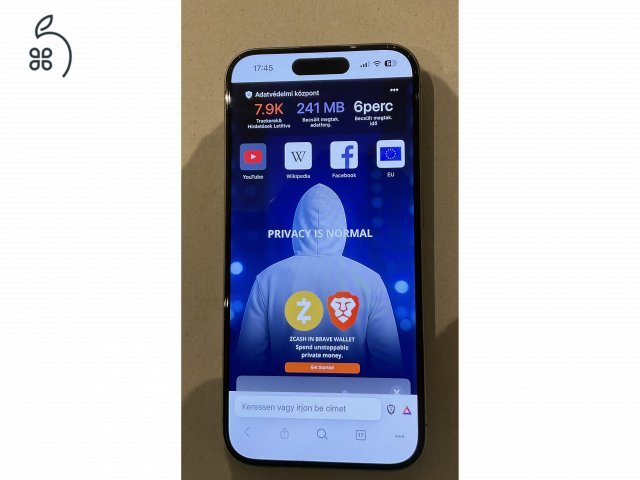 Iphone 15 pro 128 GB, natúr titán, Apple care +, 94 % akkumulátor 
