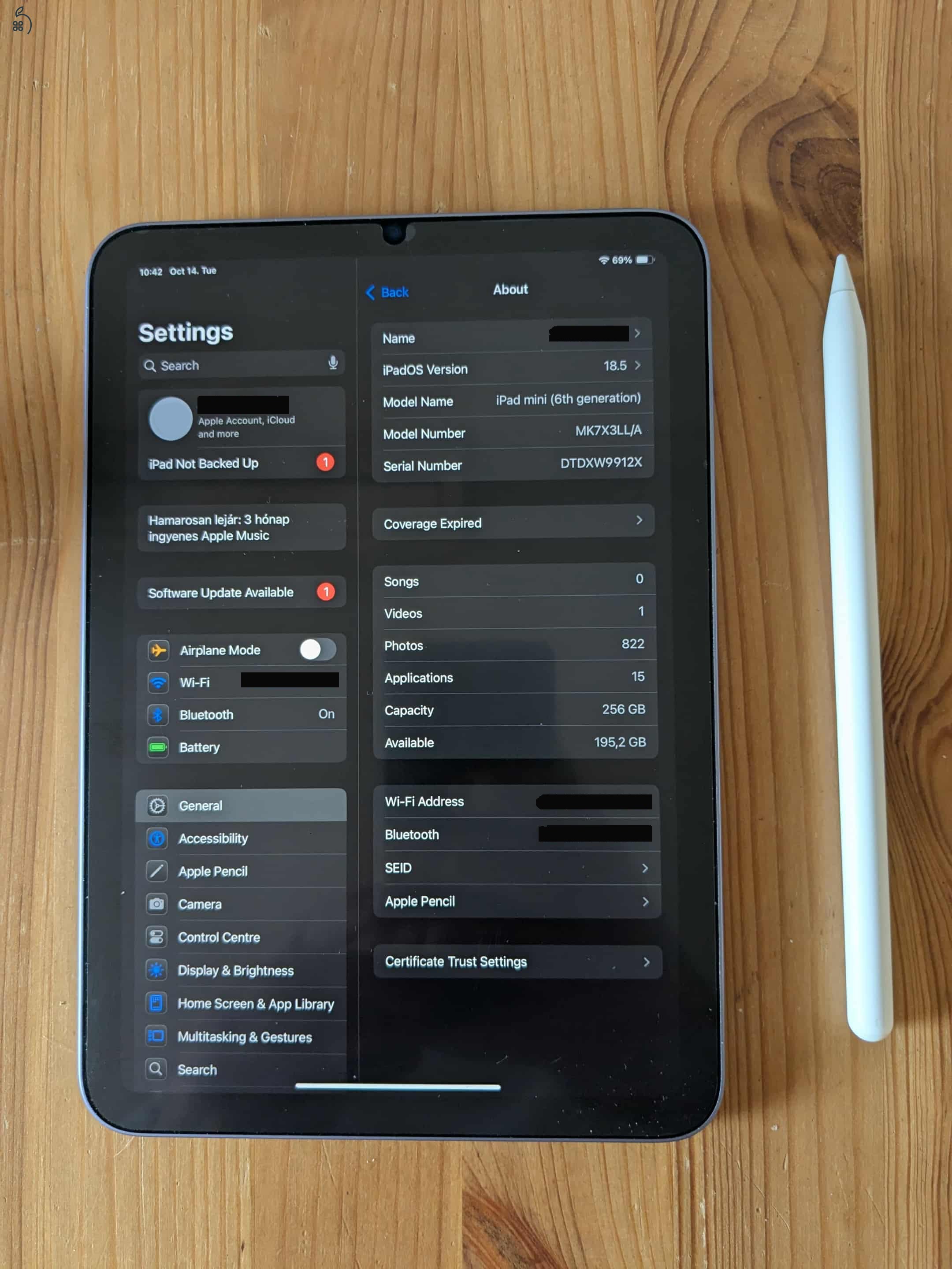 Ipad mini 6th gen (256 GB) tokkal és Apple pencillel.