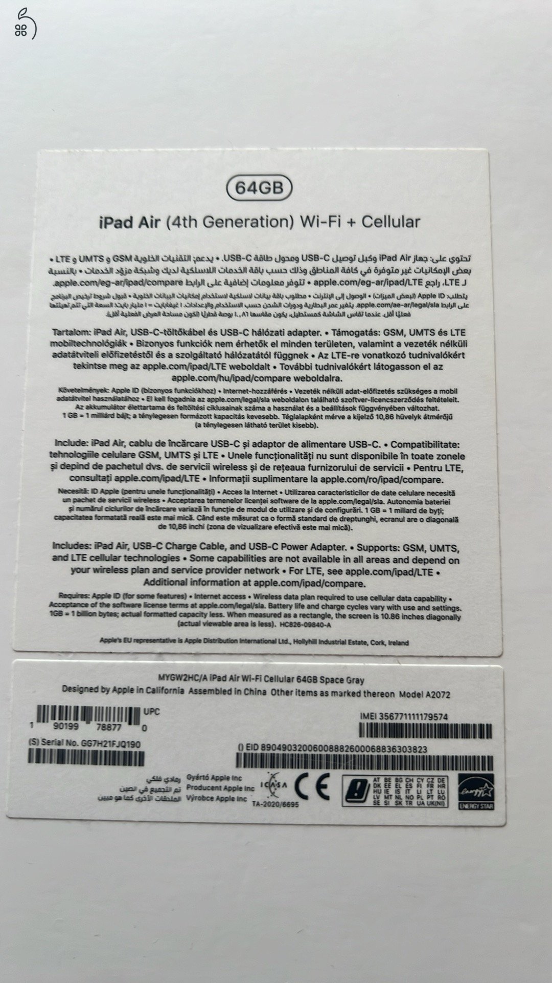 Ipad air wifi+cellular +  pencil 2.gen 