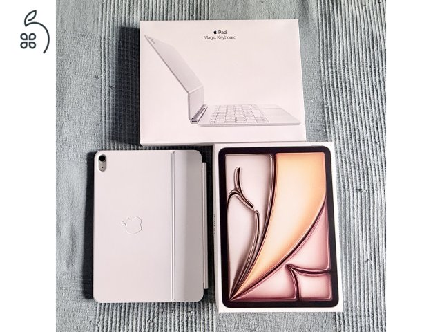 ÚJ (3 hónapos) M3 iPad Air (11”, 128 GB, csillagfény) + Magic Keyboard (magyar)