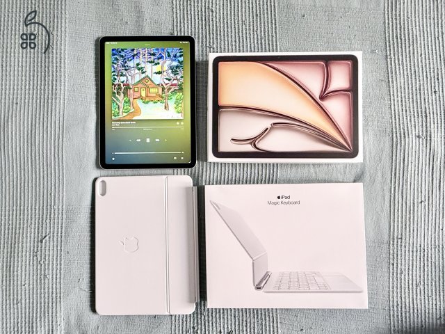 ÚJ (3 hónapos) M3 iPad Air (11”, 128 GB, csillagfény) + Magic Keyboard (magyar)