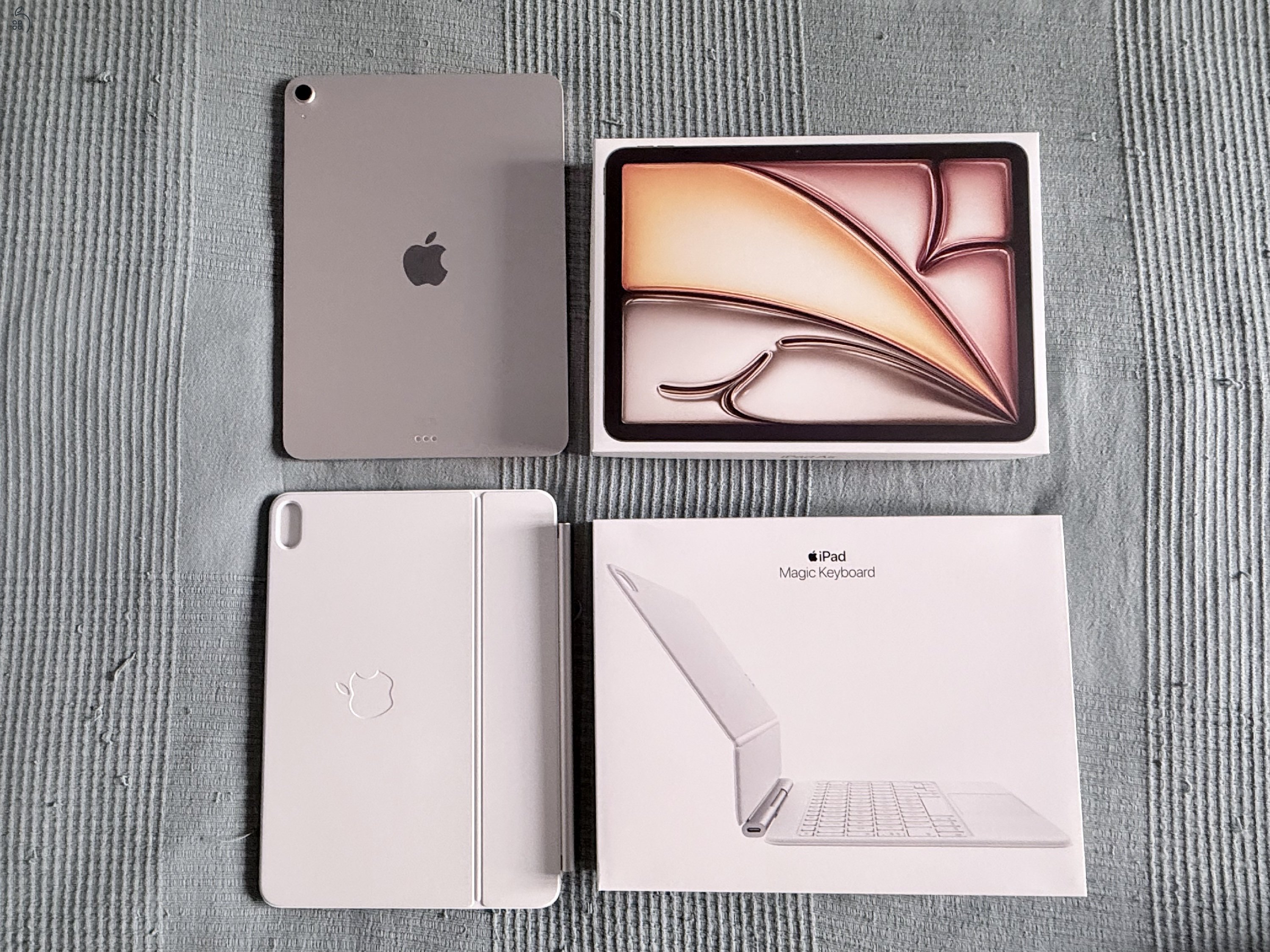 ÚJ (3 hónapos) M3 iPad Air (11”, 128 GB, csillagfény) + Magic Keyboard (magyar)