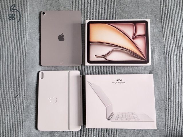 ÚJ (3 hónapos) M3 iPad Air (11”, 128 GB, csillagfény) + Magic Keyboard (magyar)