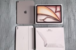 ÚJ (3 hónapos) M3 iPad Air (11”, 128 GB, csillagfény) + Magic Keyboard (magyar)