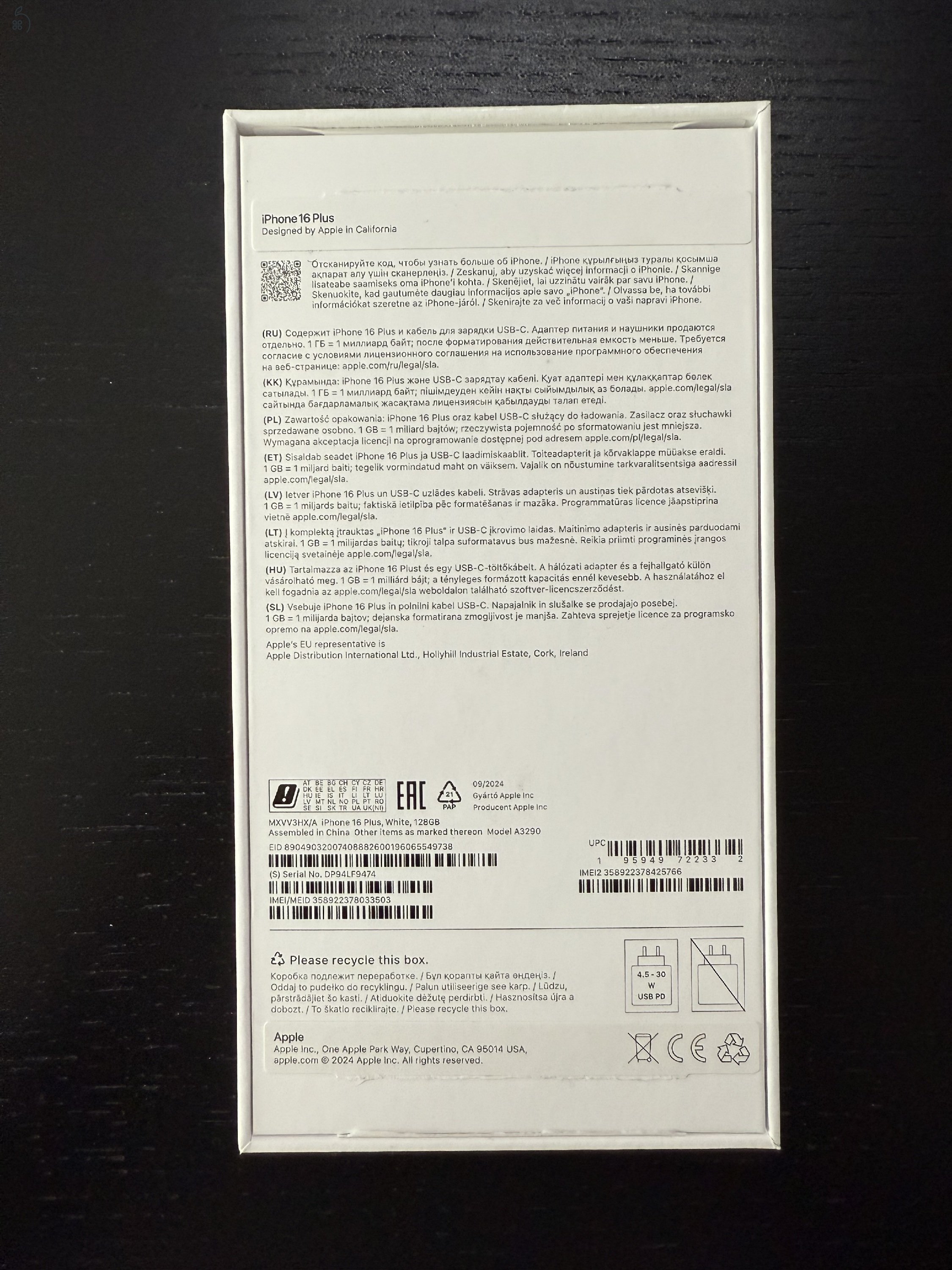 iPhone 16 Plus 128 GB Fehér - Kártyafüggetlen, 100% Akkumulátor