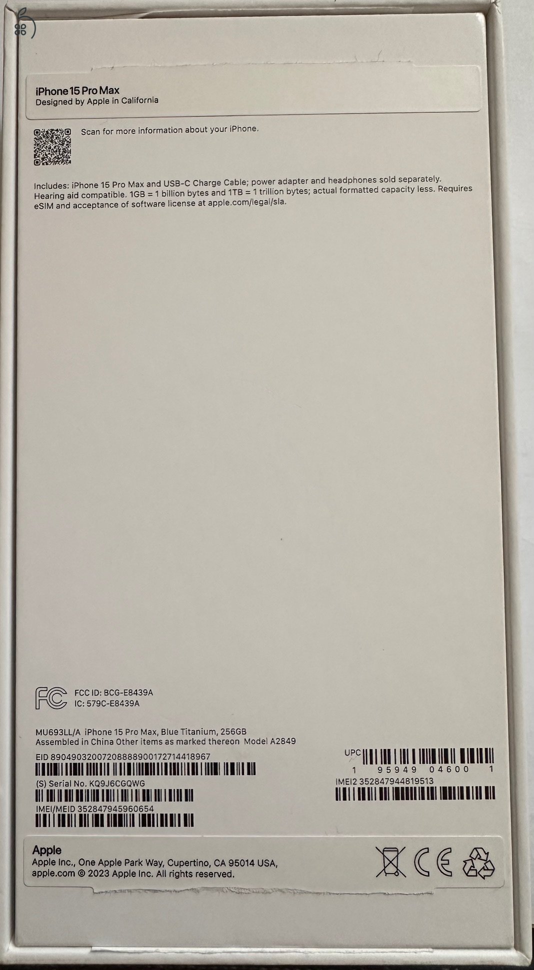 Eladó iPhone 15 PRO Max 256GB Titánium Kék