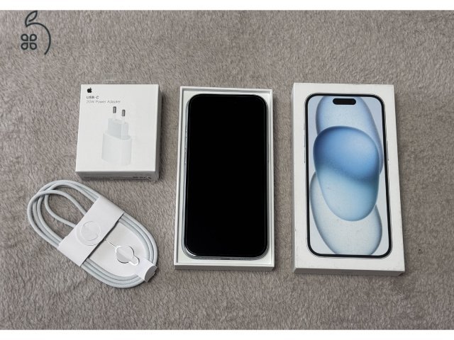 iPhone 15 128GB - AKKU 91% - Jótállás 2027.01.-hóig, kártyafüggetlen, hibátlan állapotban