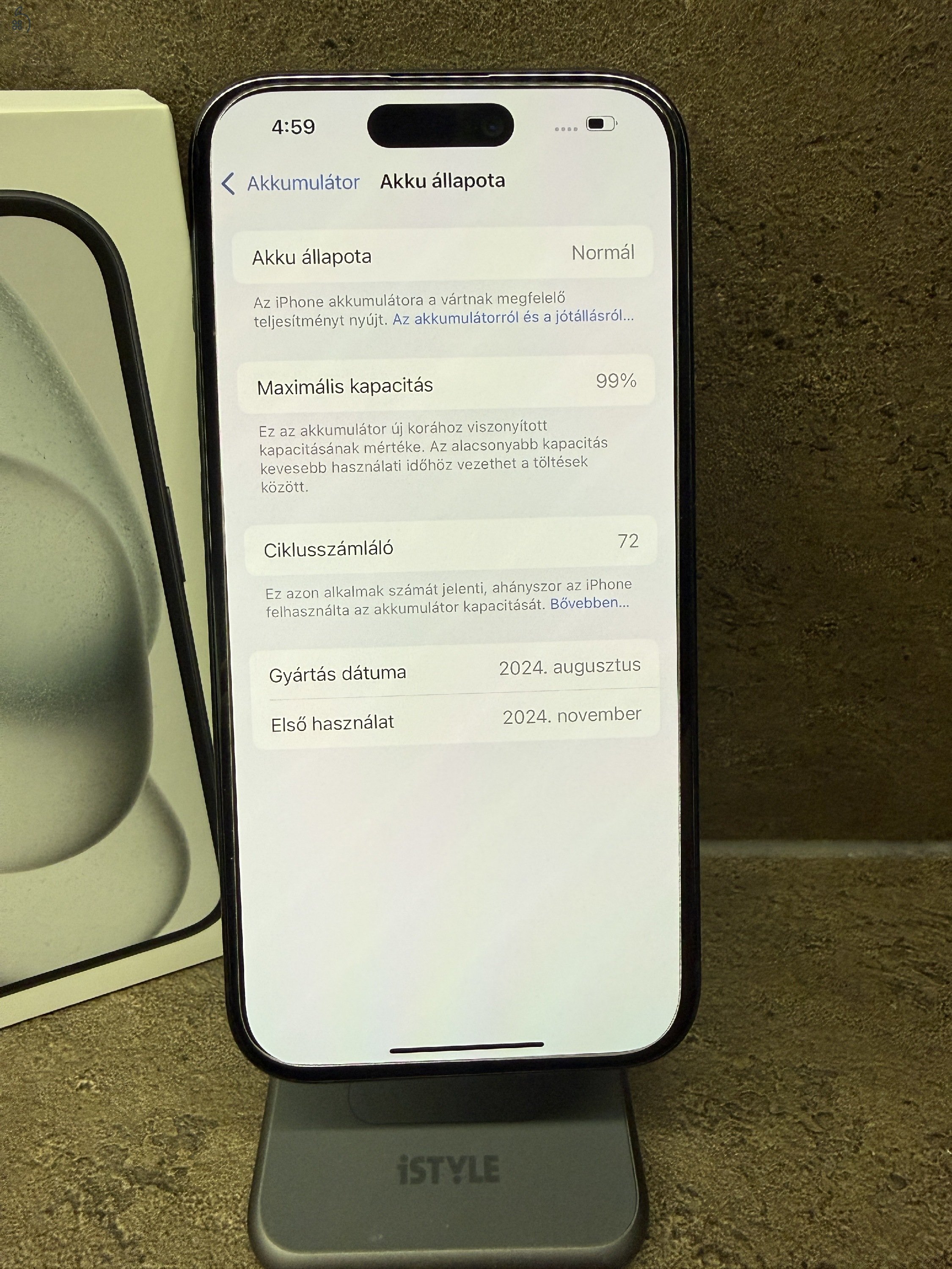 Eladó újszerű iPhone 15 128 GB Fekete, gyárilag független! 