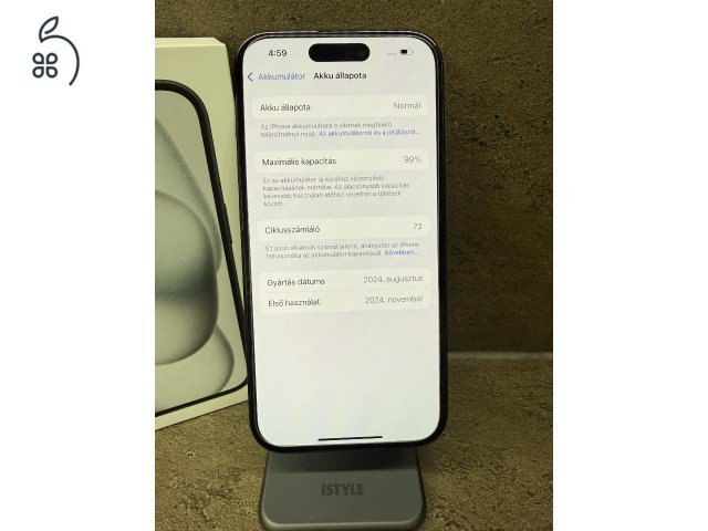 Eladó újszerű iPhone 15 128 GB Fekete, gyárilag független! 