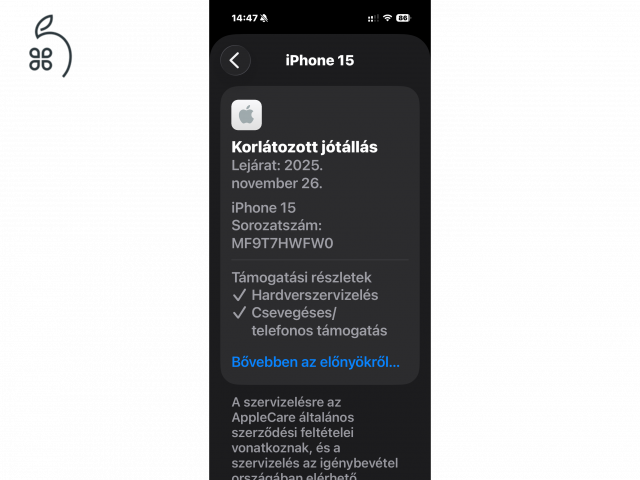 Eladó újszerű iPhone 15 128 GB Fekete, gyárilag független! 