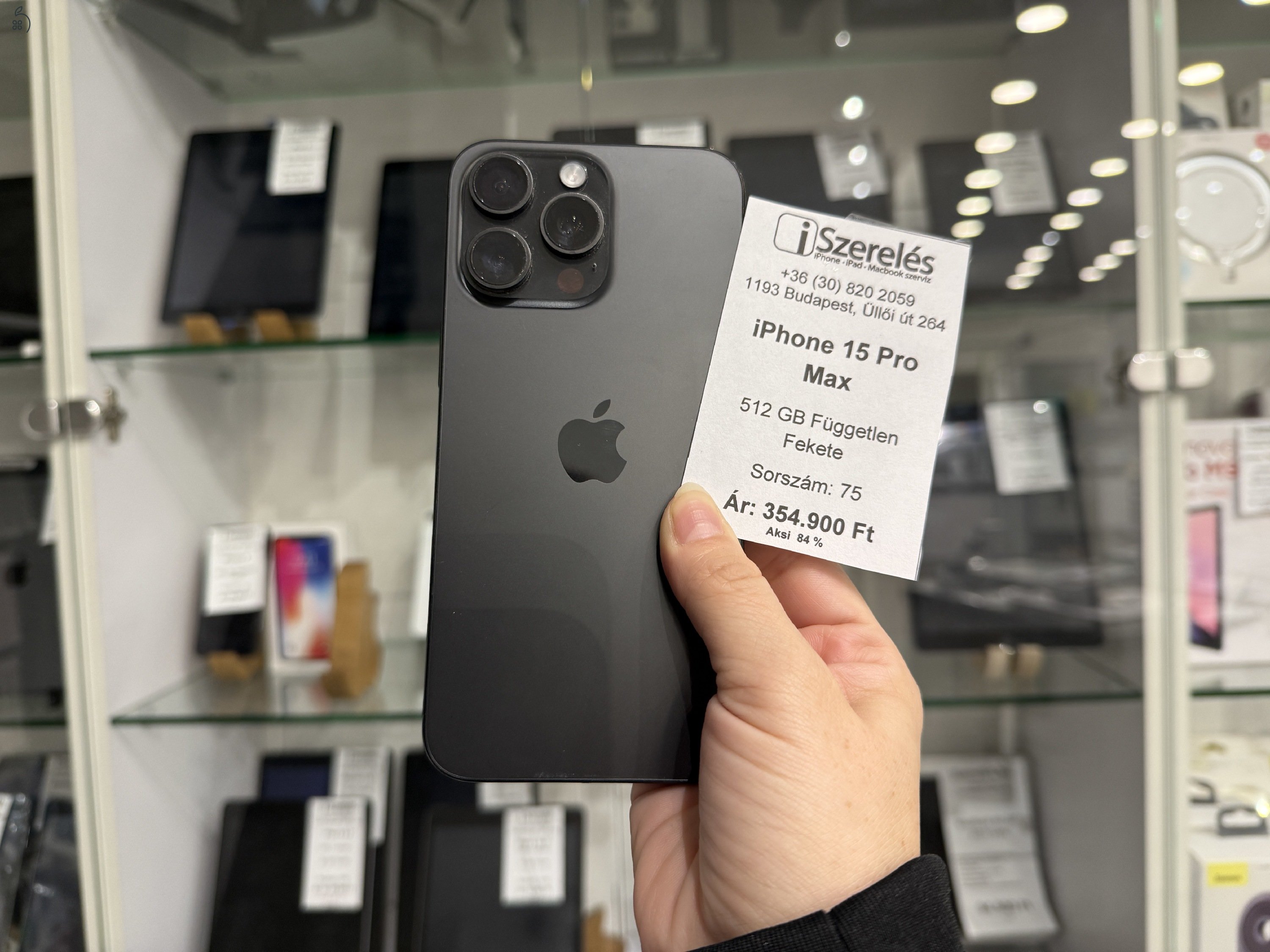 iPhone 15 Pro Max 512 GB független fekete titán JÓTÁLLÁSSAL 84% (75) iSzerelés.hu