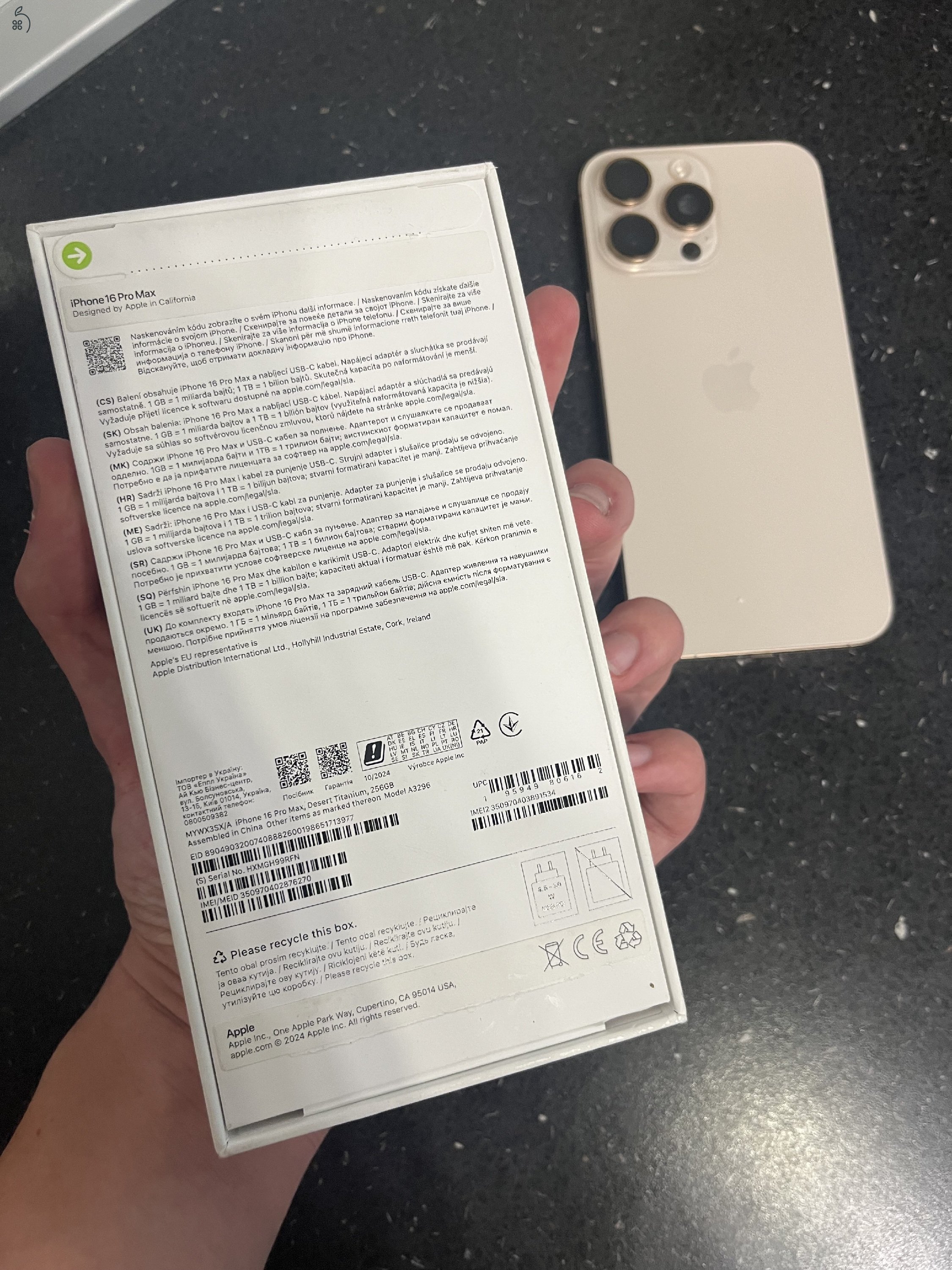 Eladó iphone 16 pro max, sivatagszínű, 256gb, 100%os akkumulátor, számla, 2026 ápr. ig garancia, kártyafüggetlen.
