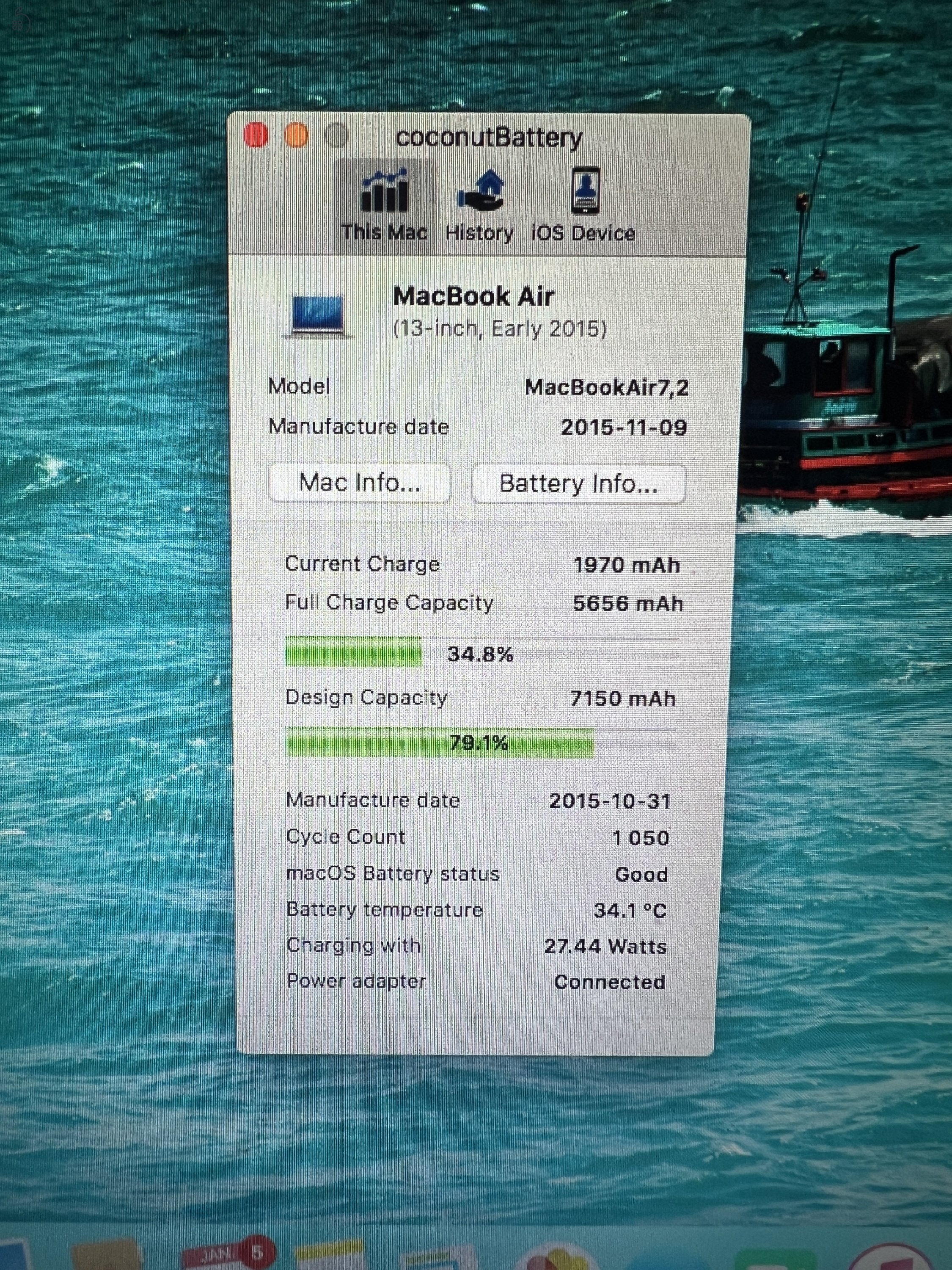 Apple Macbook Air i5 4GB/ 128 GB Ezüst Billentyűzetvilágítás