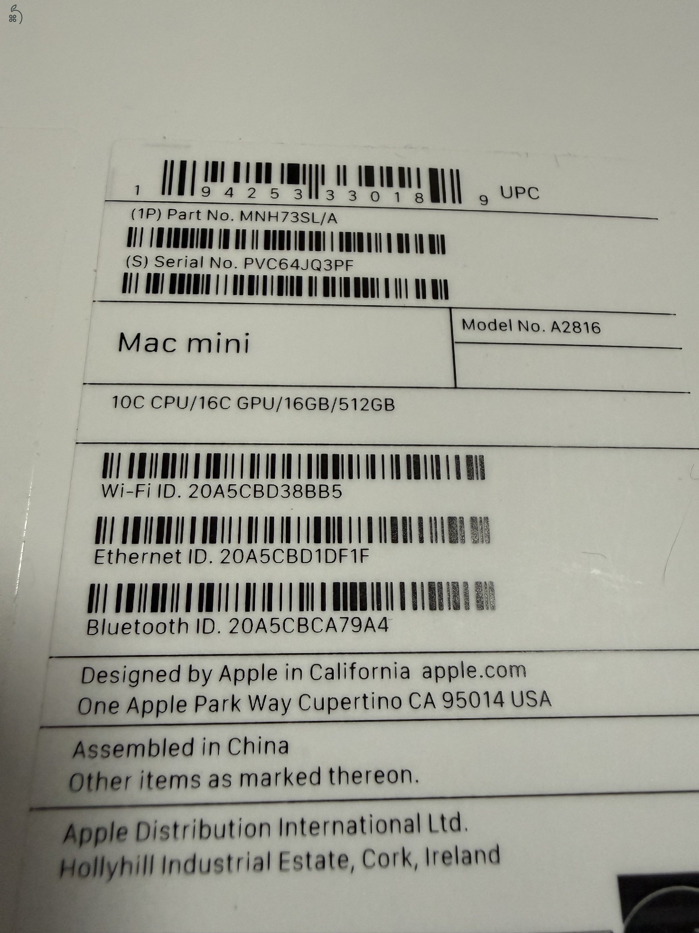 Mac mini M2 Pro, 10C CPU/16C GPU/16GB/512GB