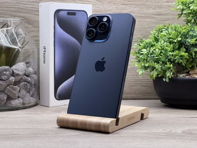 Hibátlan iPhone 15 Blue Titanium Pro Max 256GB 2 ÉV Garanciával Számlával 92% Akku