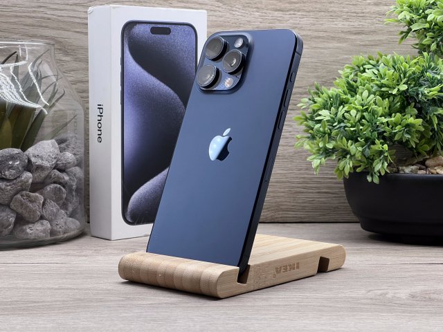 Hibátlan iPhone 15 Blue Titanium Pro Max 256GB 2 ÉV Garanciával Számlával 92% Akku