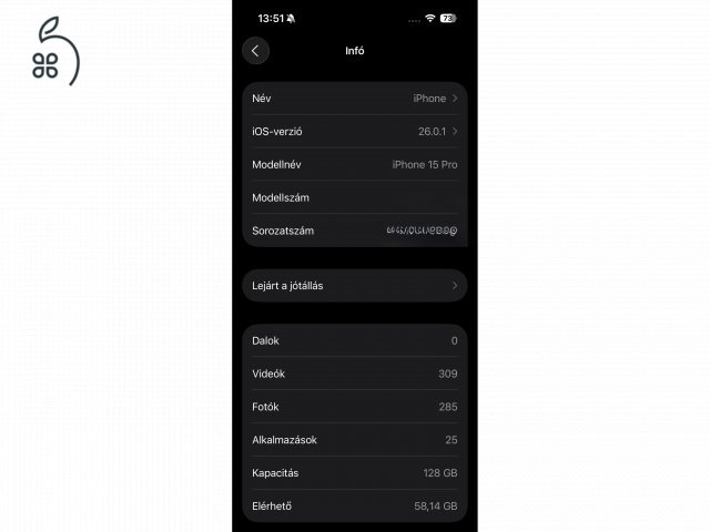 Eladó iphone 15 Pro 128 GB Black Titanium Karcmentes, újszerű
