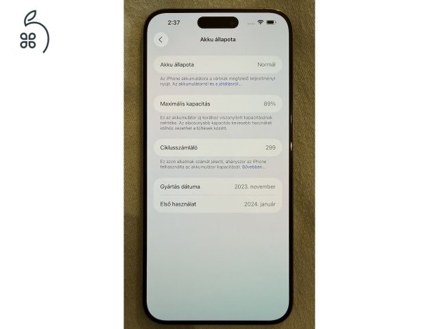 iPhone 15 Pro Max 256GB Natural Titan hibátlan