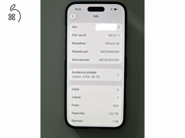 IPHONE 17 AIR, 1TB, ASTROFEKETE ONE FÜGGŐ, 1 HÓNAPOSAN ELADÓ