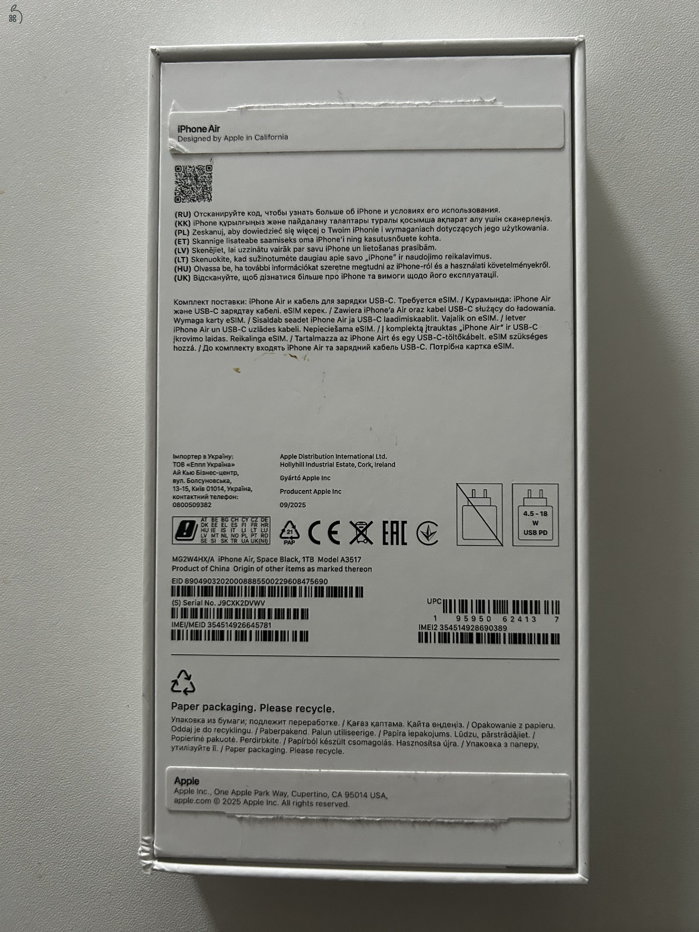 IPHONE 17 AIR, 1TB, ASTROFEKETE ONE FÜGGŐ, 1 HÓNAPOSAN ELADÓ