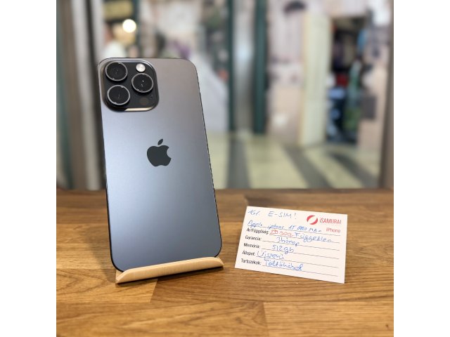 Apple iPhone 15 Pro Max - 512GB - Fekete Titán - Újszerű - E-SIM ( 161.)