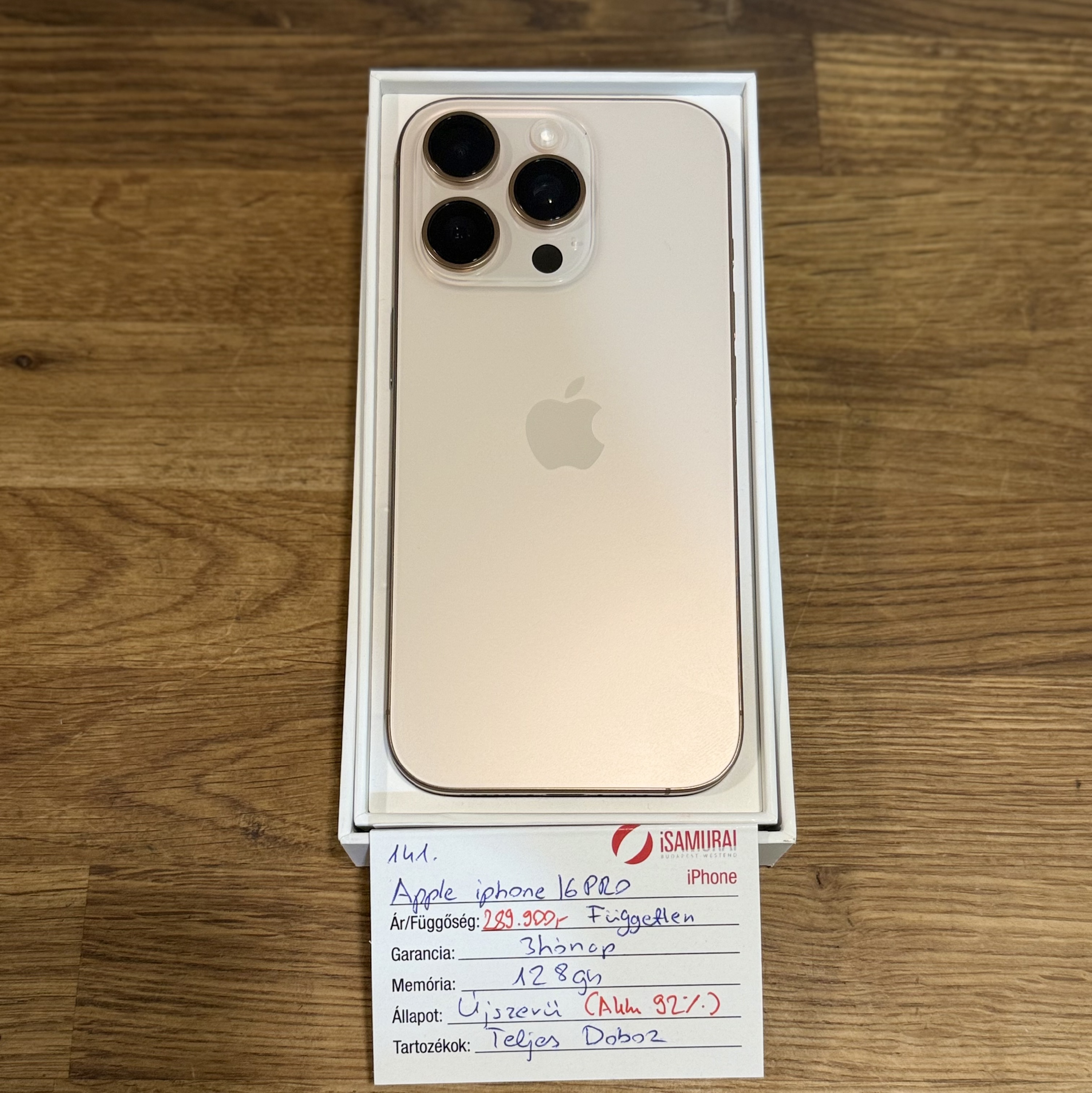 Apple iPhone 16 Pro - 128gb - Desert Titán - Újszerű - Akku 92% (141.)