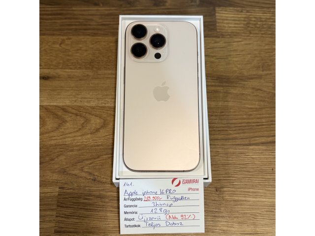 Apple iPhone 16 Pro - 128gb - Desert Titán - Újszerű - Akku 92% (141.)