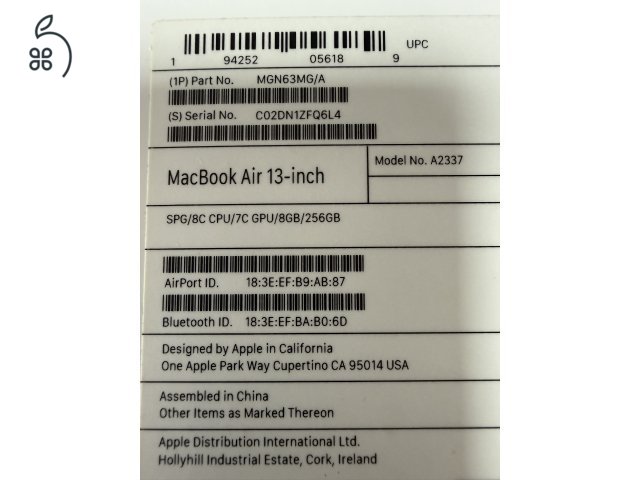 MacBook Air M1 2020 Space Grey 8GB/256GB hibátlan, sérülésmentes