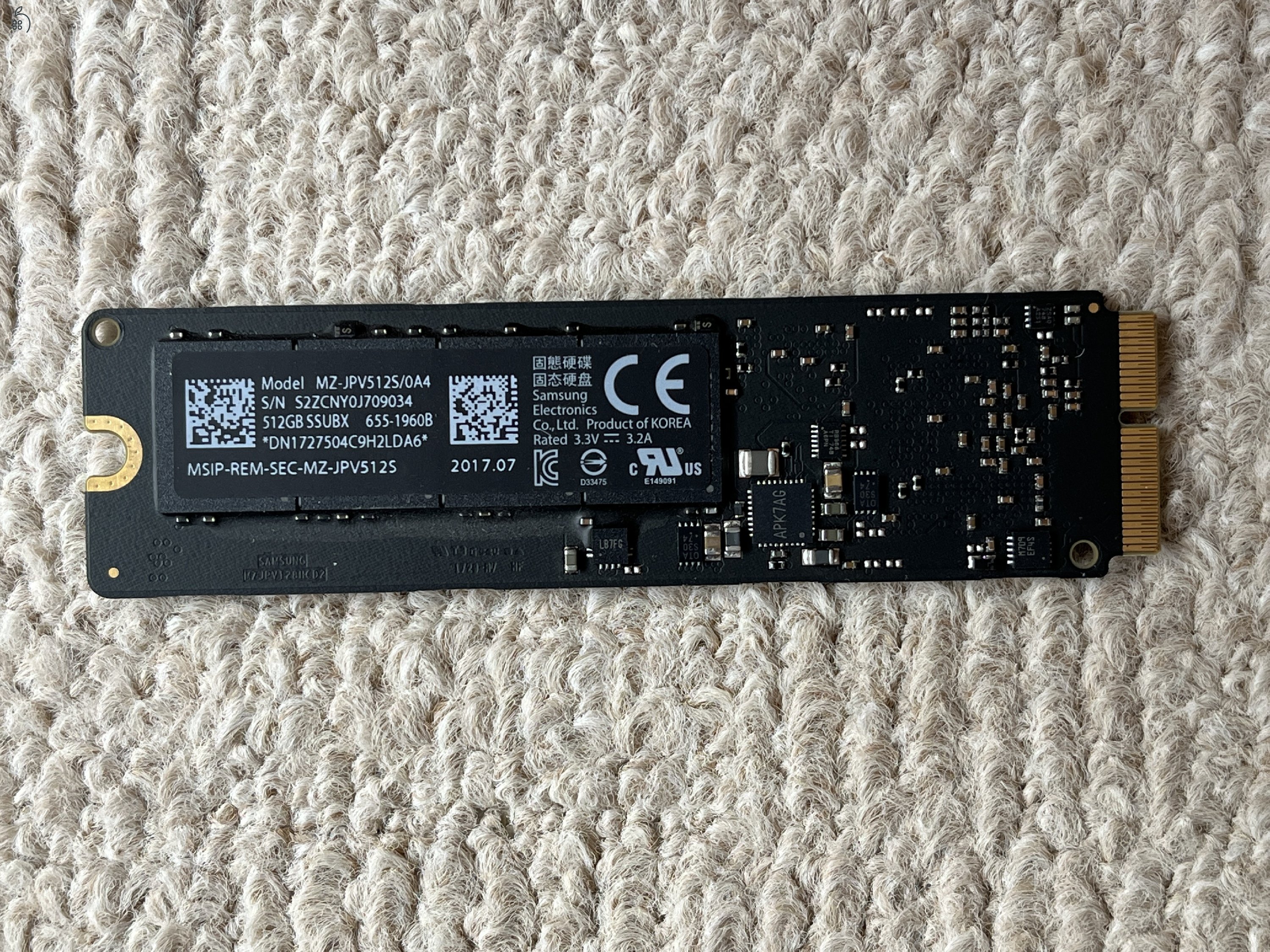 512 GB -os APPLE NVMe SSD