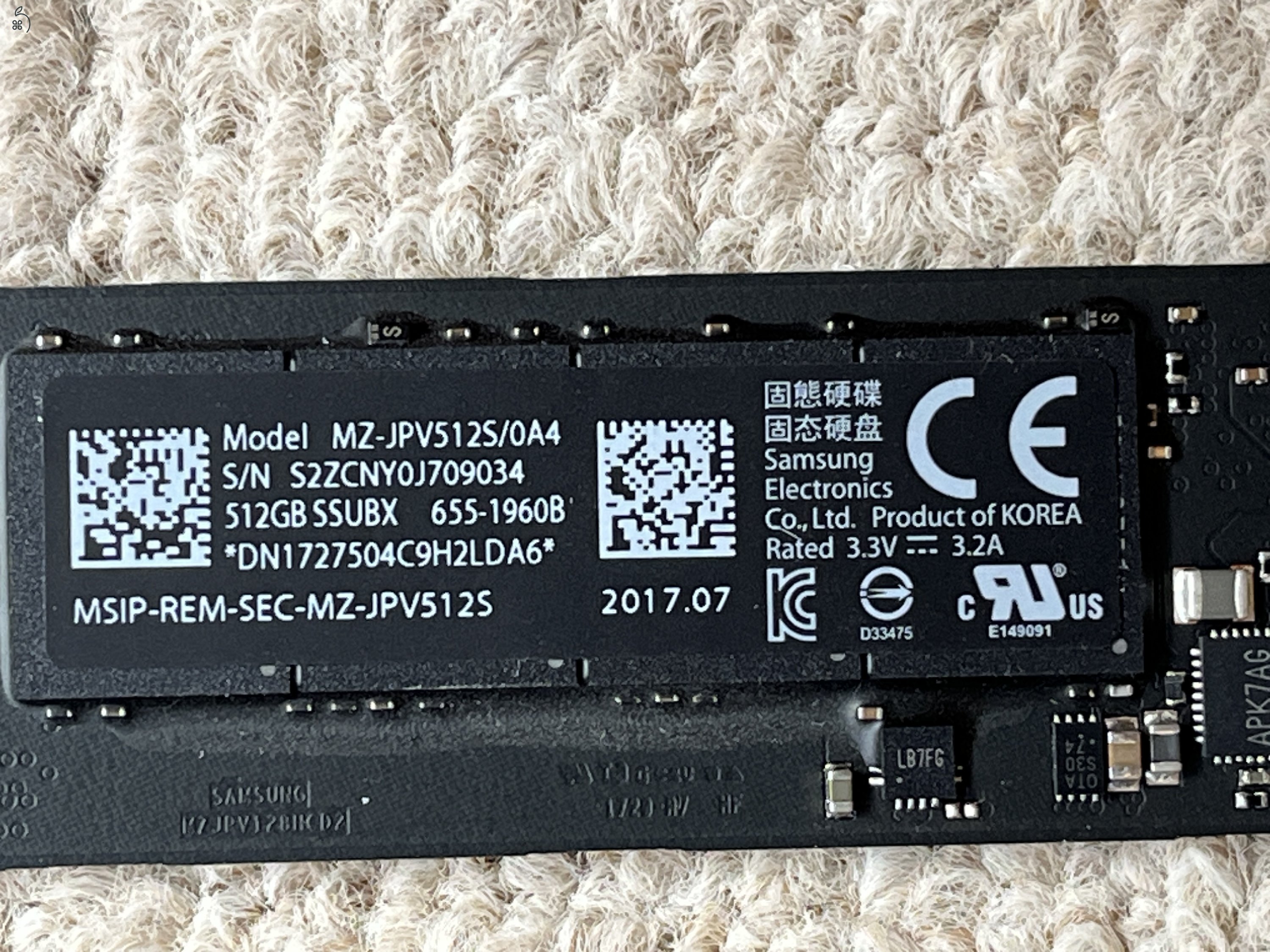 512 GB -os APPLE NVMe SSD