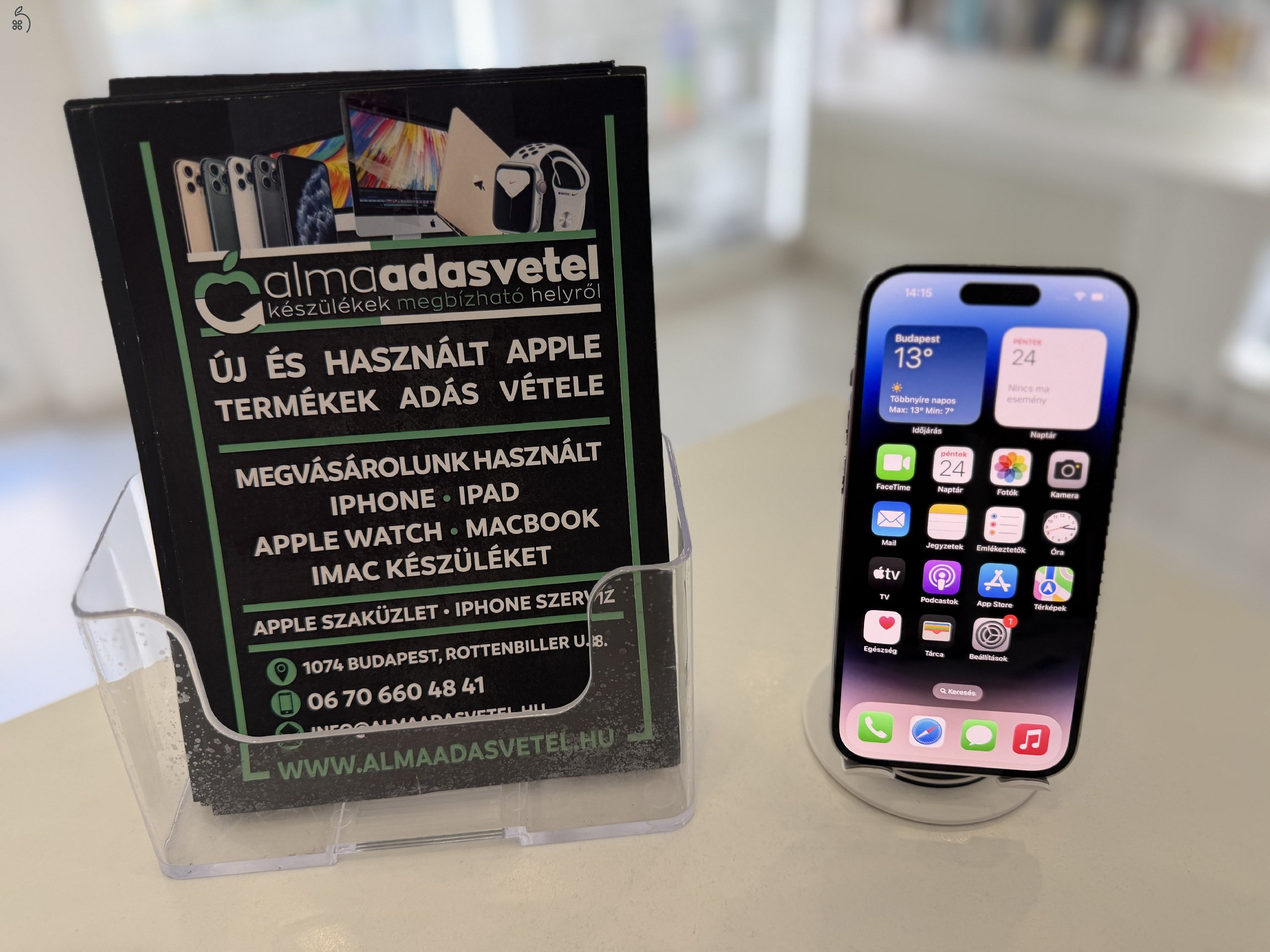 iPhone 14 Pro 128GB Silver Független/1-3 hónap gar./Akku 87%/p4514