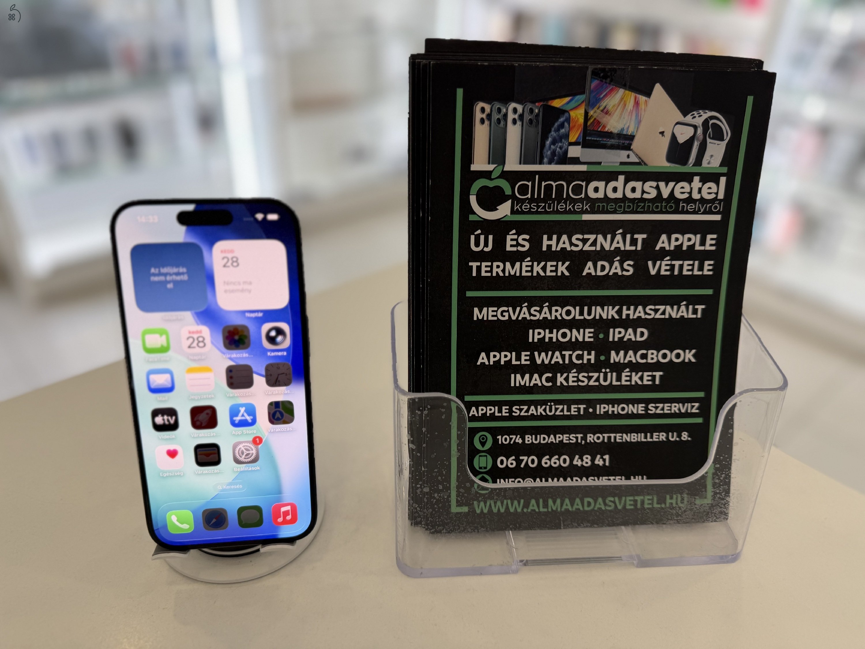 iPhone 15 Pro 128GB Független Megkímélt/1-3 hónap gar./Akku 87%/p4523