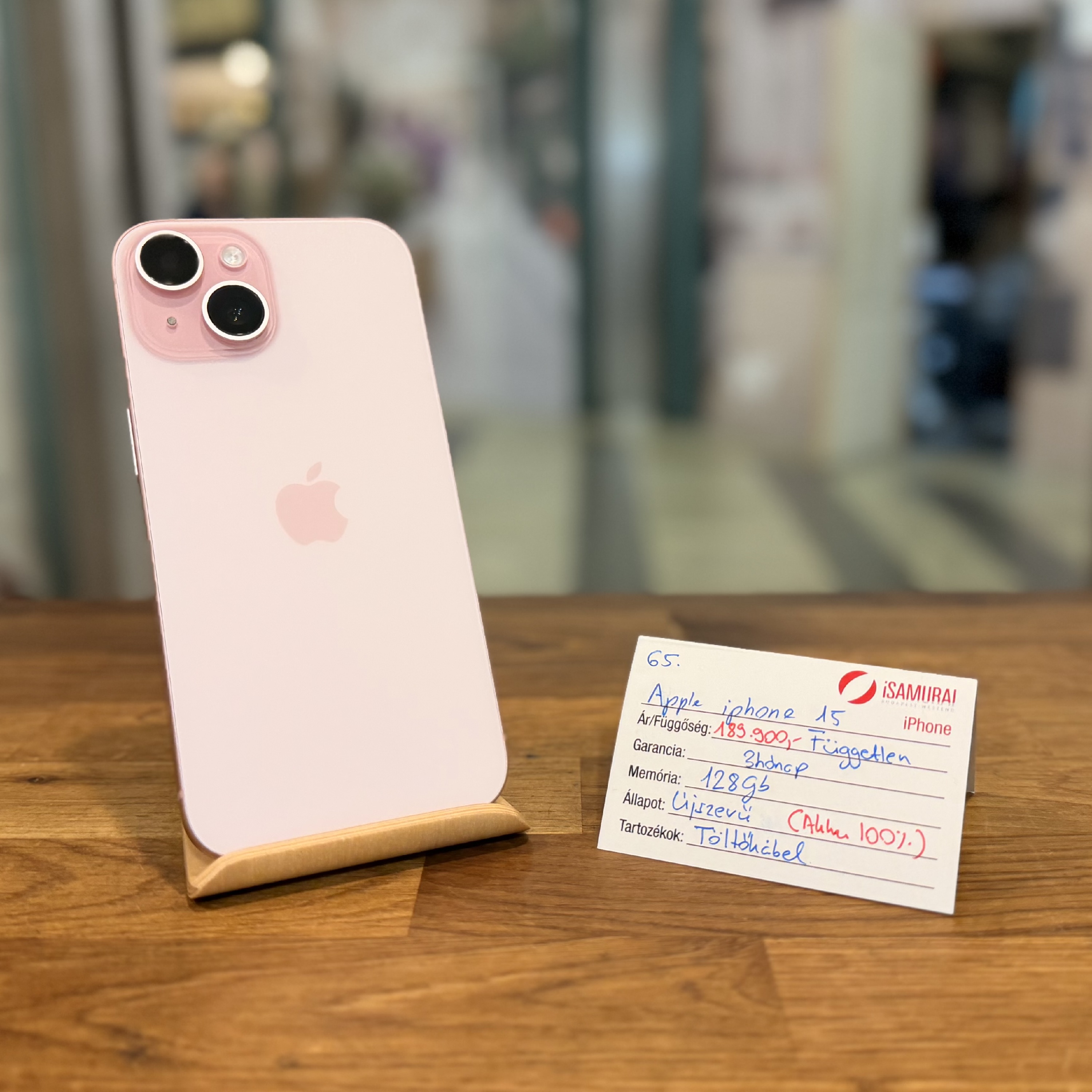 Apple iPhone 15  - 128 GB - Rózsaszín - Akku 100% (65.)