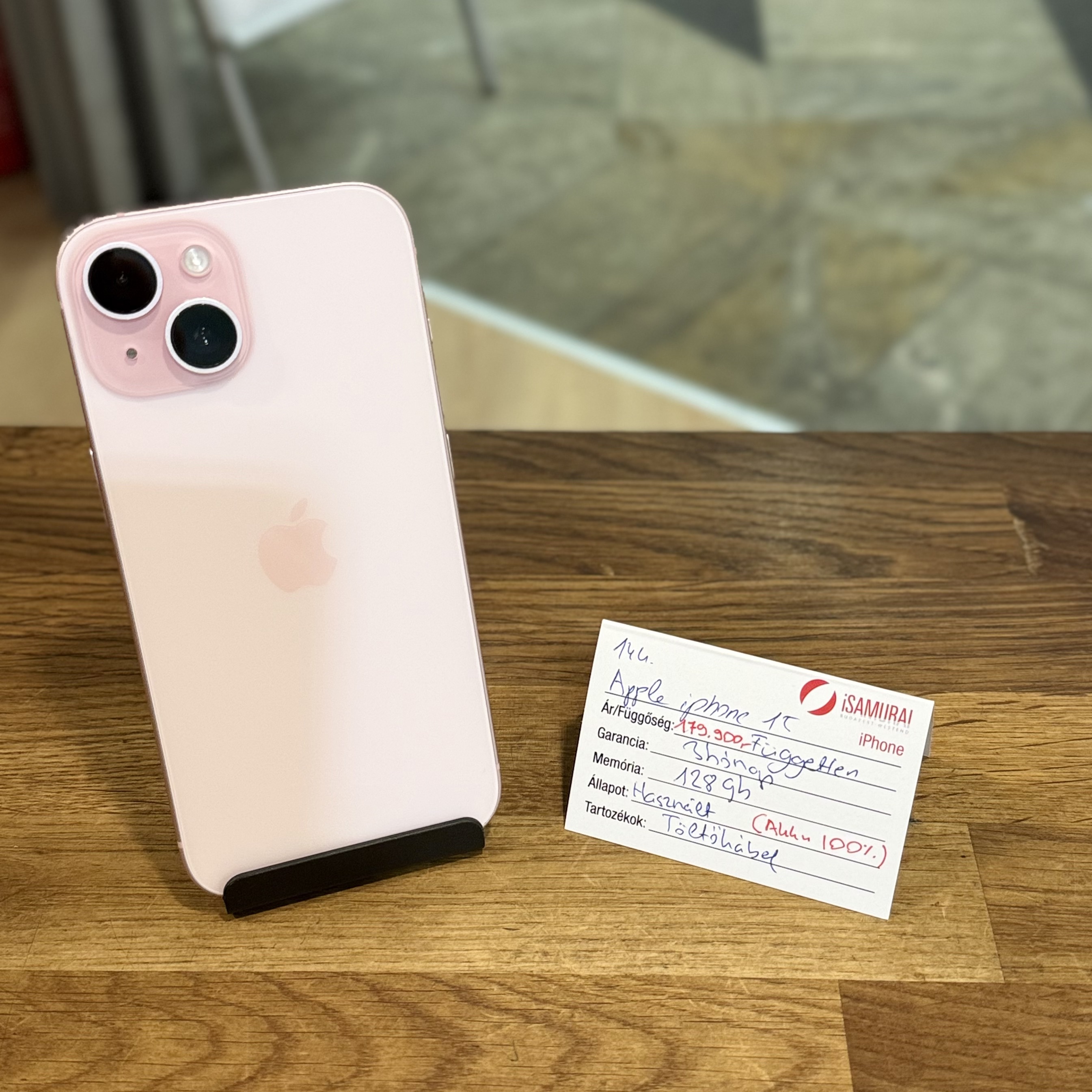 Apple iPhone 15  - 128 GB - Rózsaszín - Akku 100% (144.)
