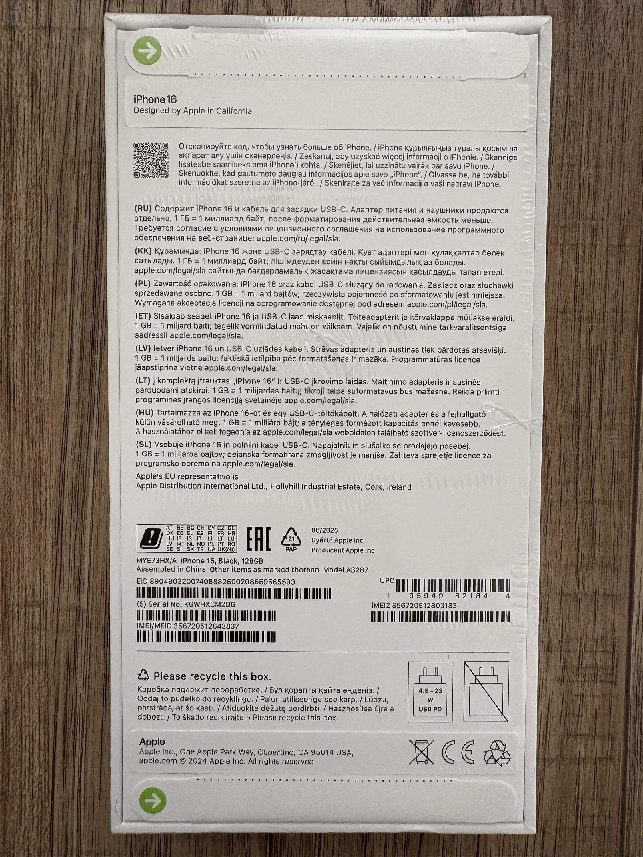 Új, bontatlan iPhone 16 128 GB fekete, magánszemélytől