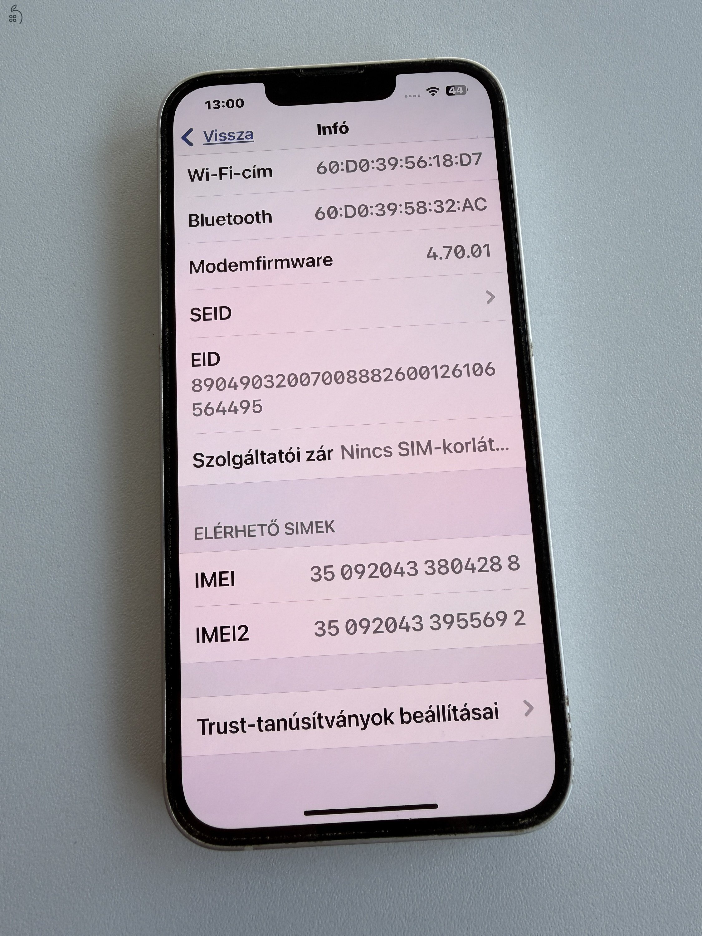 iPhone 13 128 GB fehér eladó
