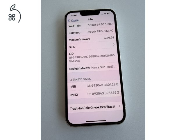 iPhone 13 128 GB fehér eladó